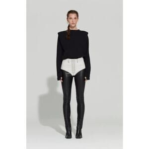 LOL Bardot Lace-Up Leather Pants in Black & White, Size 38 (Small)
